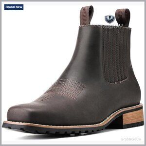 Men's Square Toe Chelsea Western Boots Slip-On Work Casual